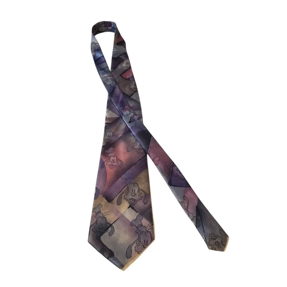 Vintage Disney by Cervantes Mens Tie Necktie Designer Gray Pink Purple‎ Goofy